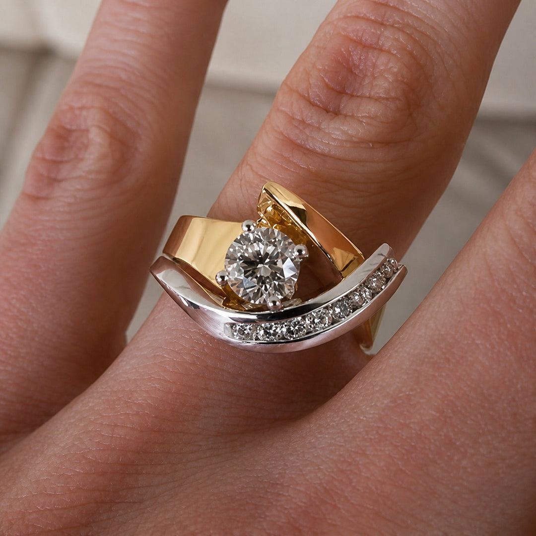Gold &amp; Silver Ring Méabh with Crystal
