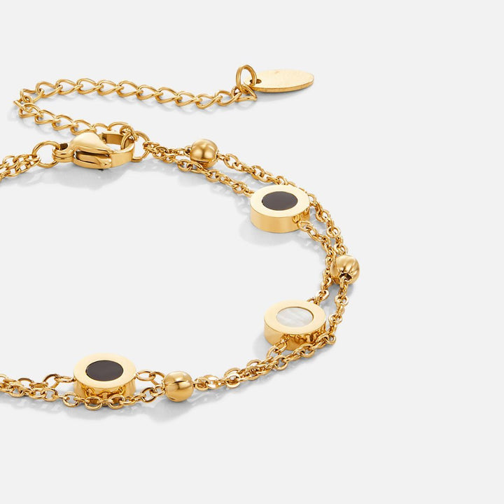 Gold Chain Bracelet Aoife with Black &amp; White Discs