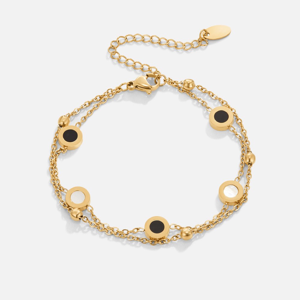 Gold Chain Bracelet Aoife with Black &amp; White Discs