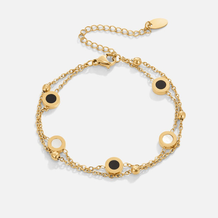 Gold Chain Bracelet Aoife with Black &amp; White Discs