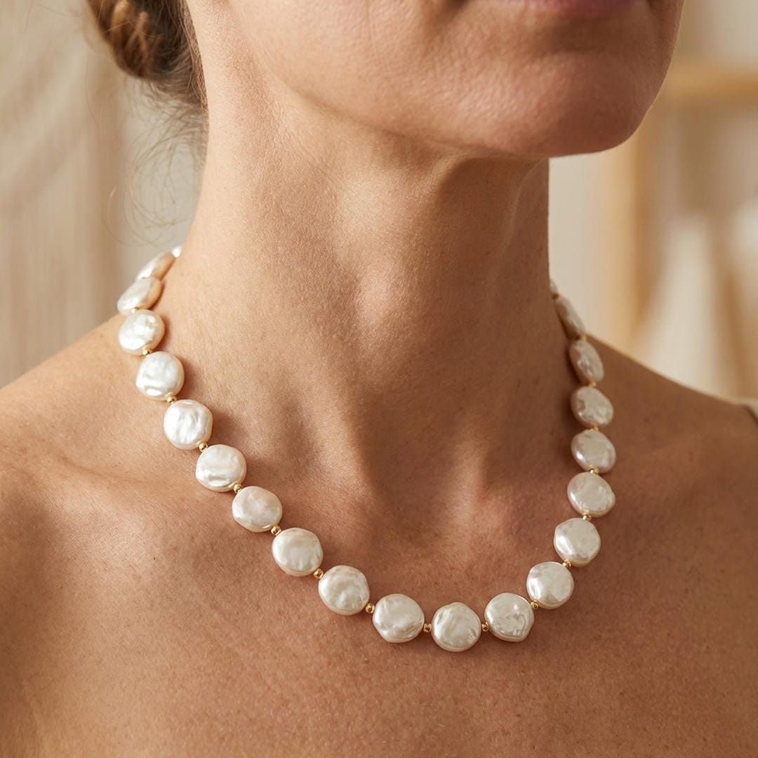 Pearl Beaded Necklace Laoise with Baroque Coin Pearls