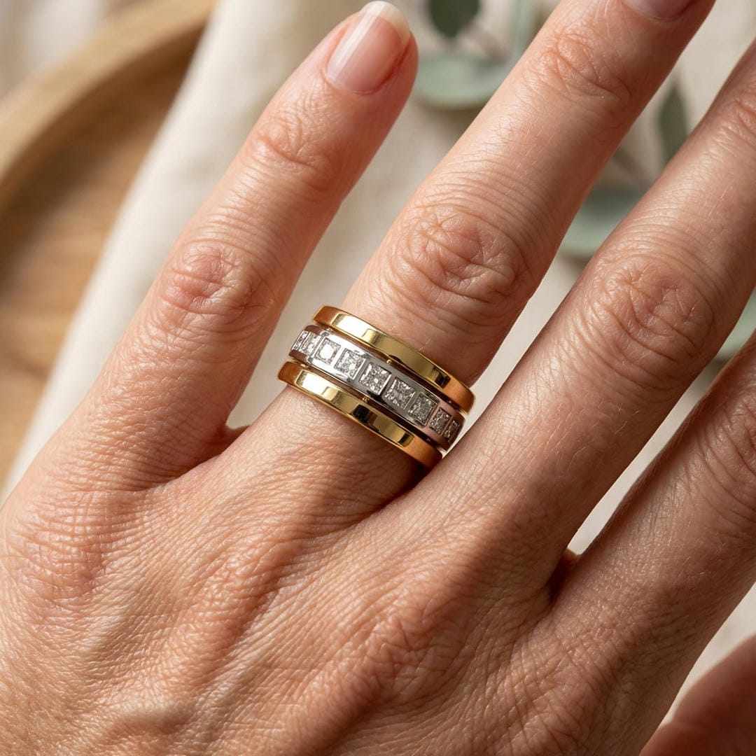 Gold &amp; Silver Band Ring Róisín with Cubic Zirconia