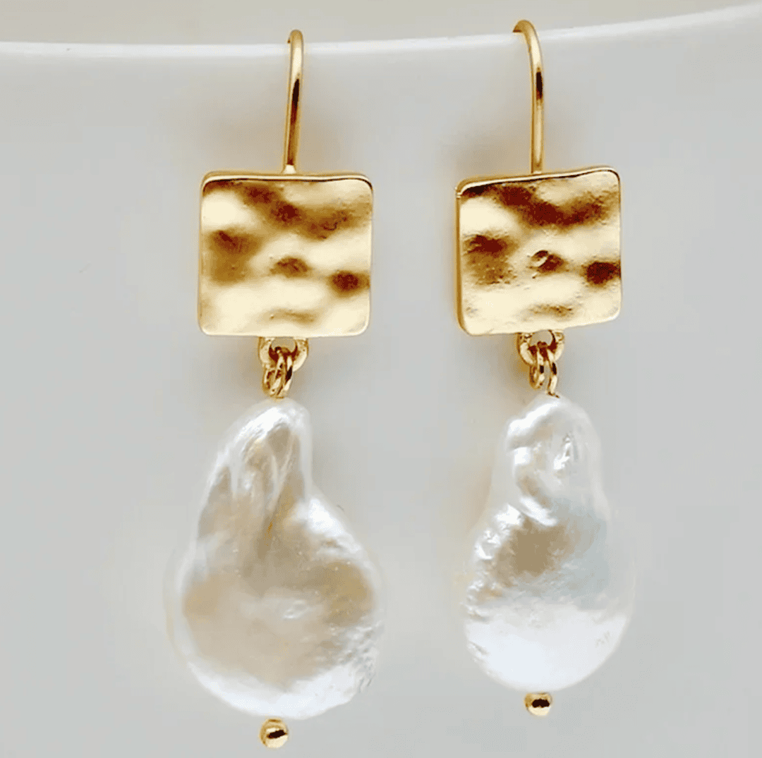 Gold Drop Earrings Killarney with Baroque Pearl