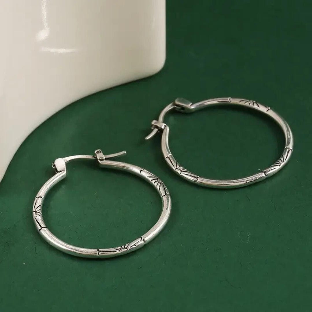 Silver Hoop Earrings Howth with Engraved Detail