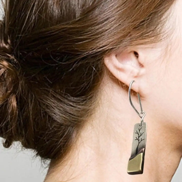 Gold &amp; Silver Drop Earrings Órla with Tree Design