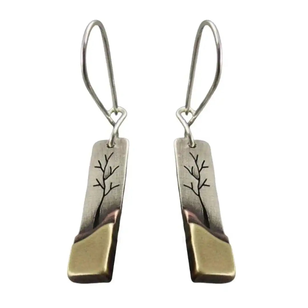 Silver &amp; Gold Drop Earrings Clíona with Tree Motif