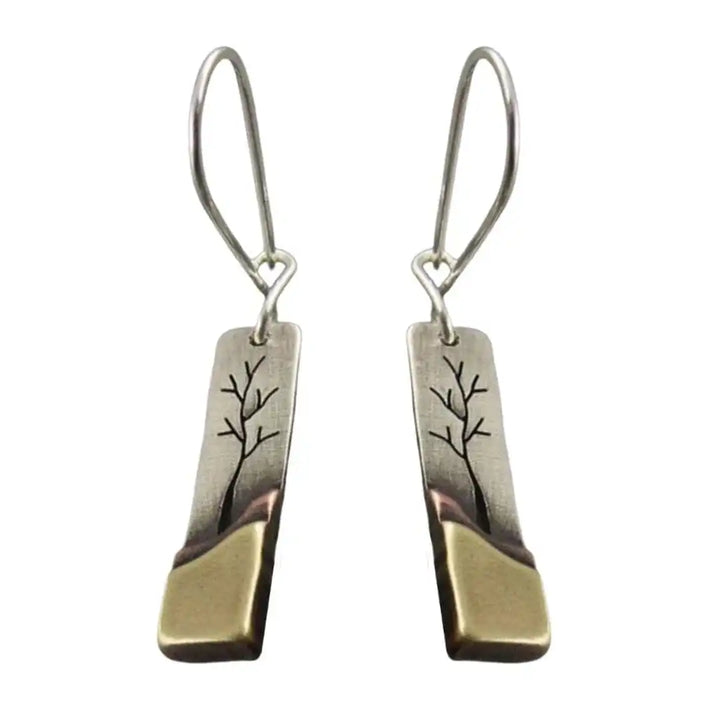 Silver &amp; Gold Drop Earrings Clíona with Tree Motif