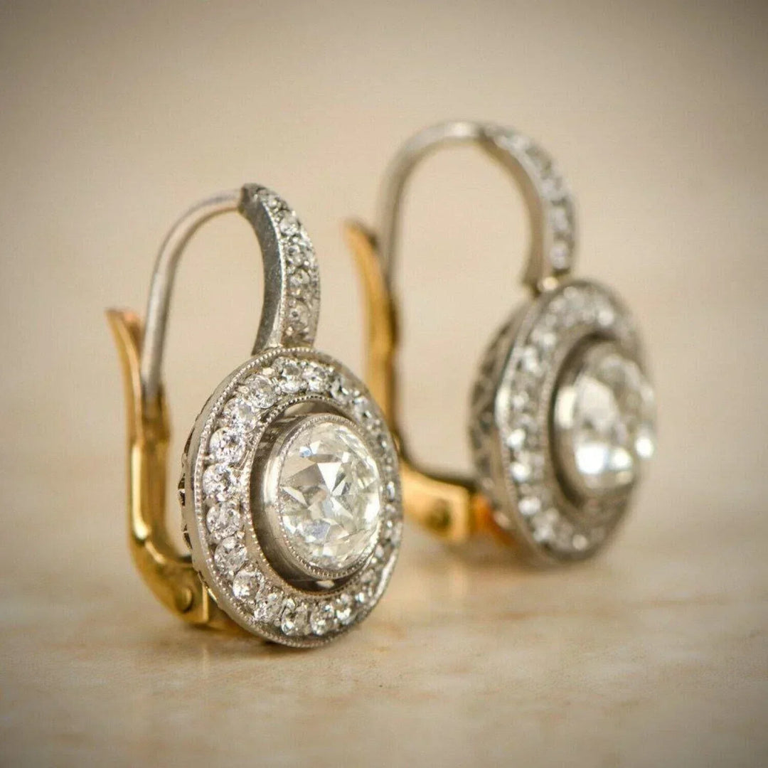 Gold &amp; Silver Drop Earrings Gráinne with Crystal