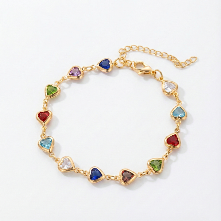 Gold Chain Bracelet Áine with Rainbow Crystal Hearts
