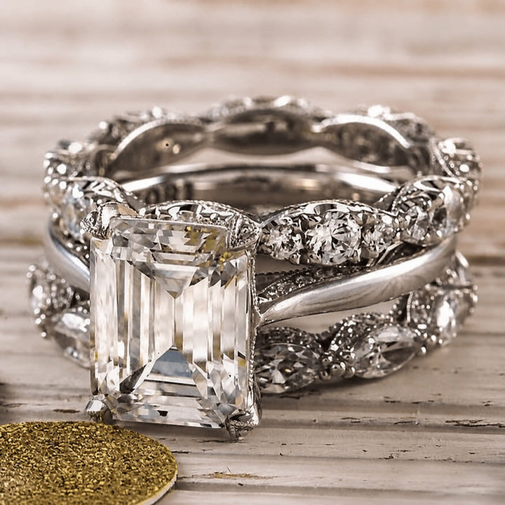 Silver Multi-Band Ring Sorcha with Clear Crystals
